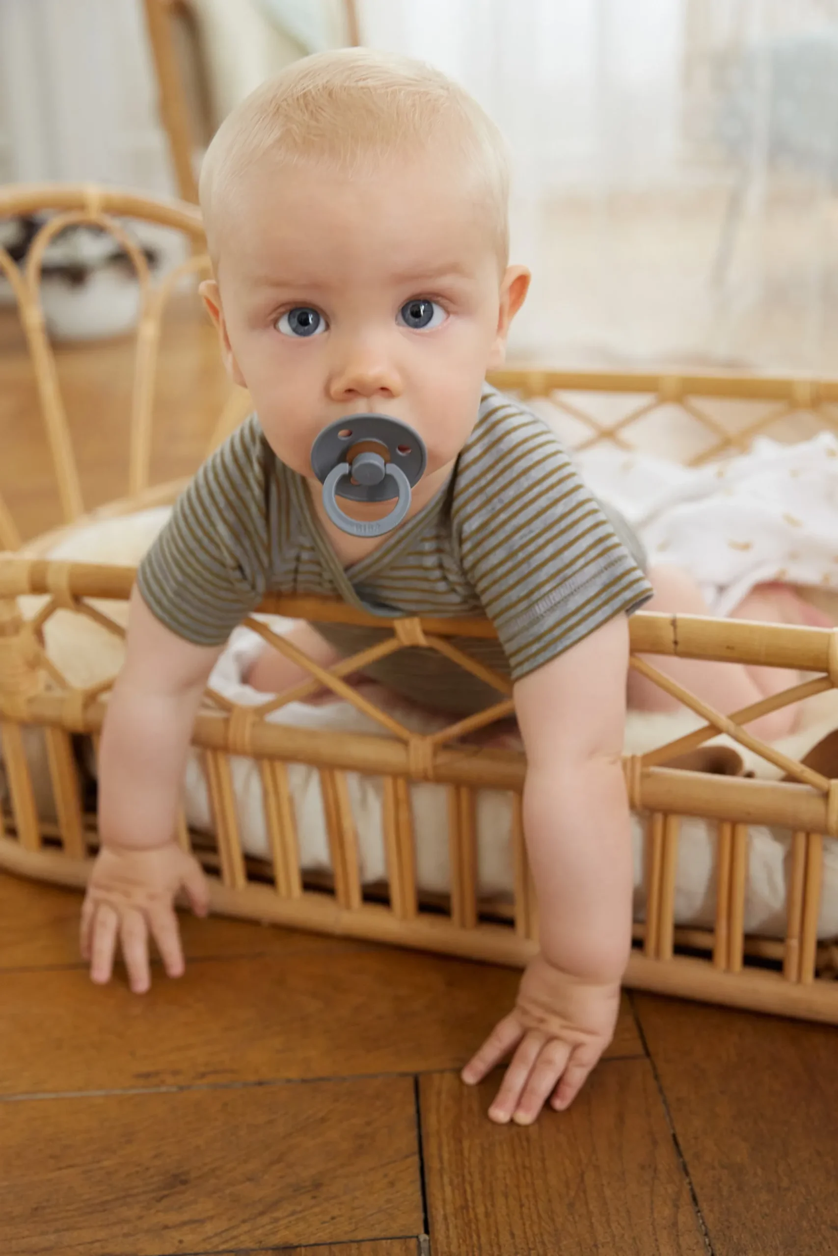 Baby Body kurzarm - Bio Baumwolle, Streifen, Grau meliert