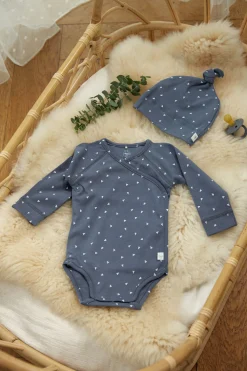 Baby Body langarm - Bio Baumwolle, Dreiecke, Blau