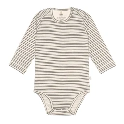 Baby Body langarm - Bio Baumwolle, Streifen, Grau