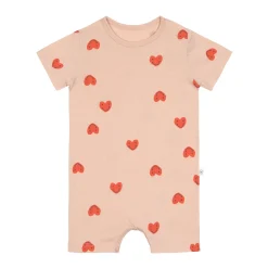 Baby Jumpsuit - Bio Baumwolle, Herzen, Rosa