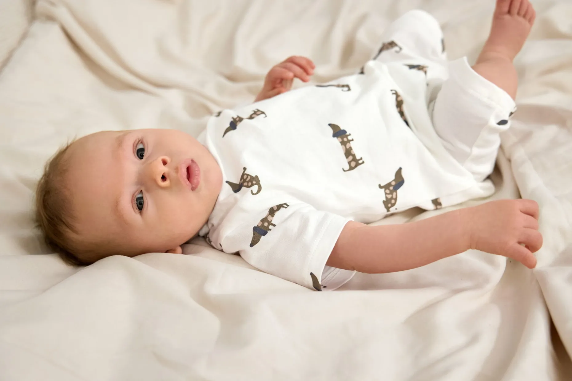 Baby Jumpsuit - Bio Baumwolle, Hund, Beige