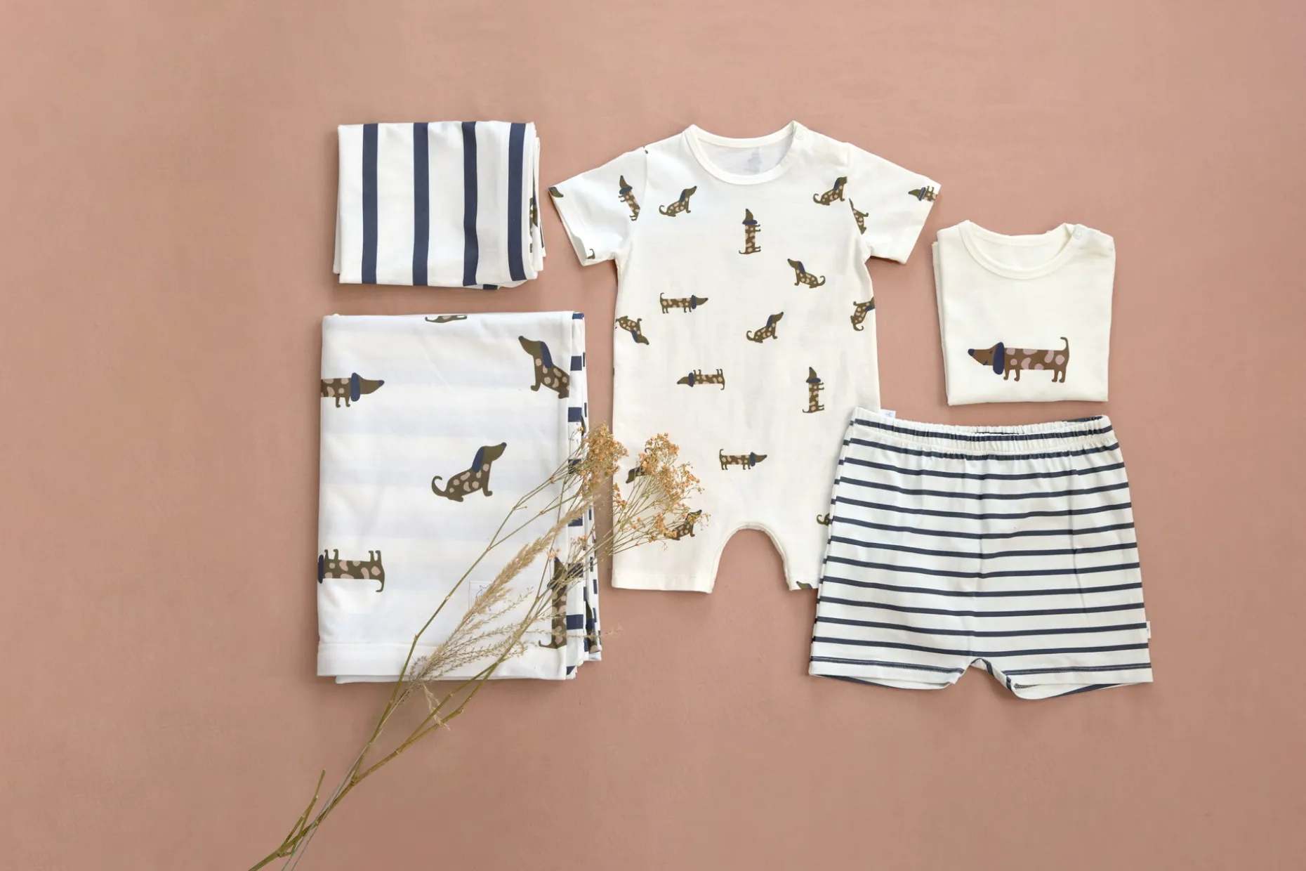 Baby Jumpsuit - Bio Baumwolle, Hund, Beige