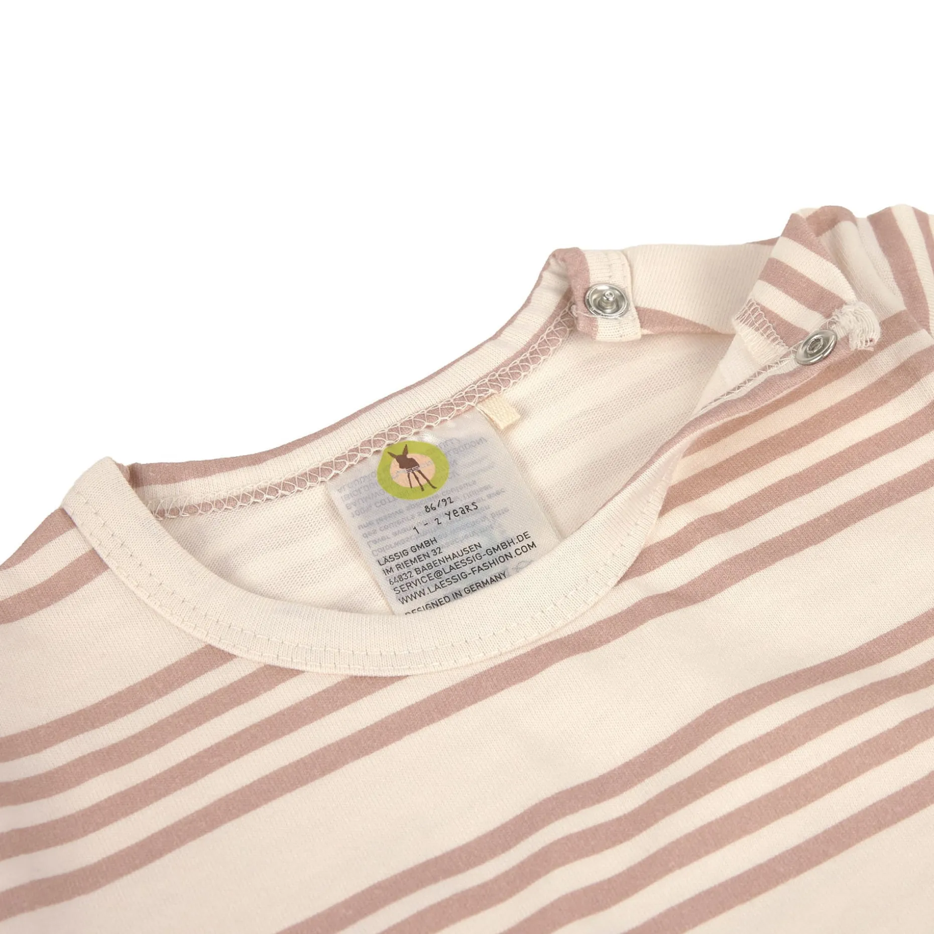 Baby Jumpsuit - Bio Baumwolle, Streifen, Beige