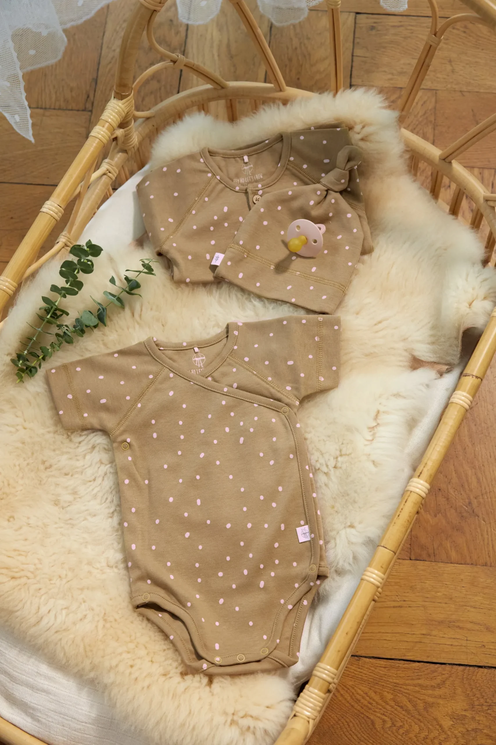 Baby Langarmshirt - Bio Baumwolle, Dots, Curry