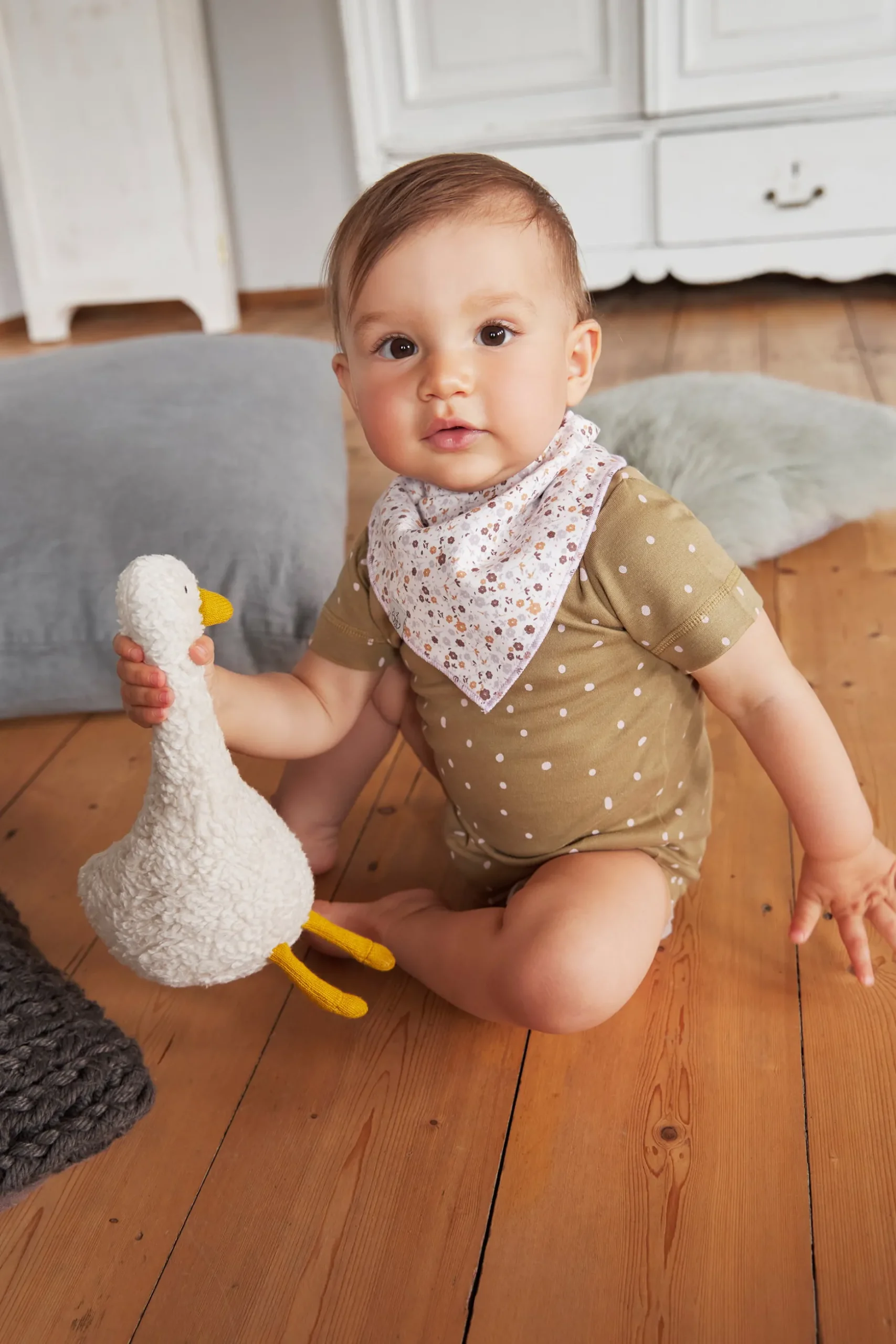 Baby Langarmshirt - Bio Baumwolle, Dots, Curry