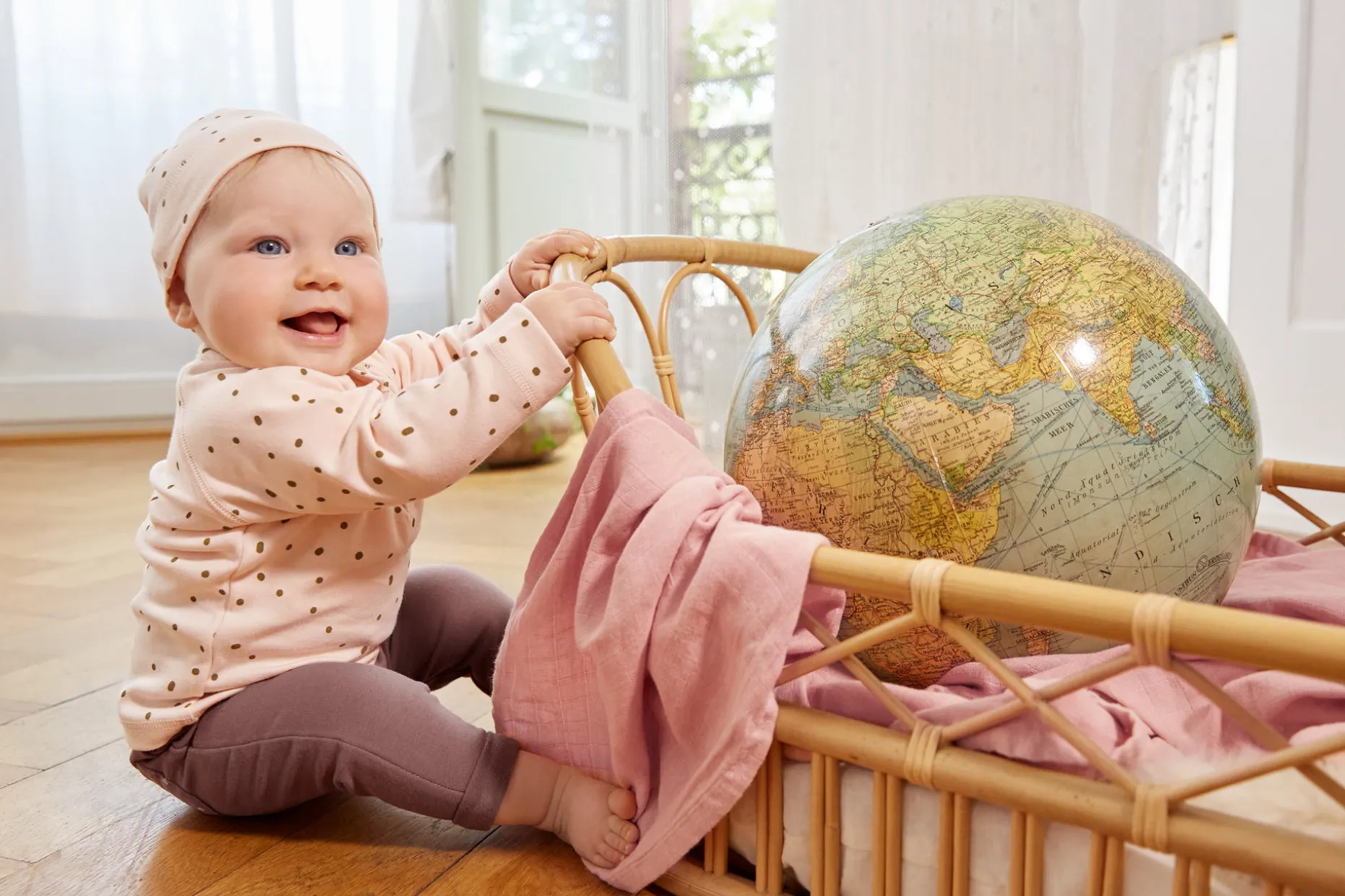Baby Langarmshirt - Bio Baumwolle, Dots, Powder Pink