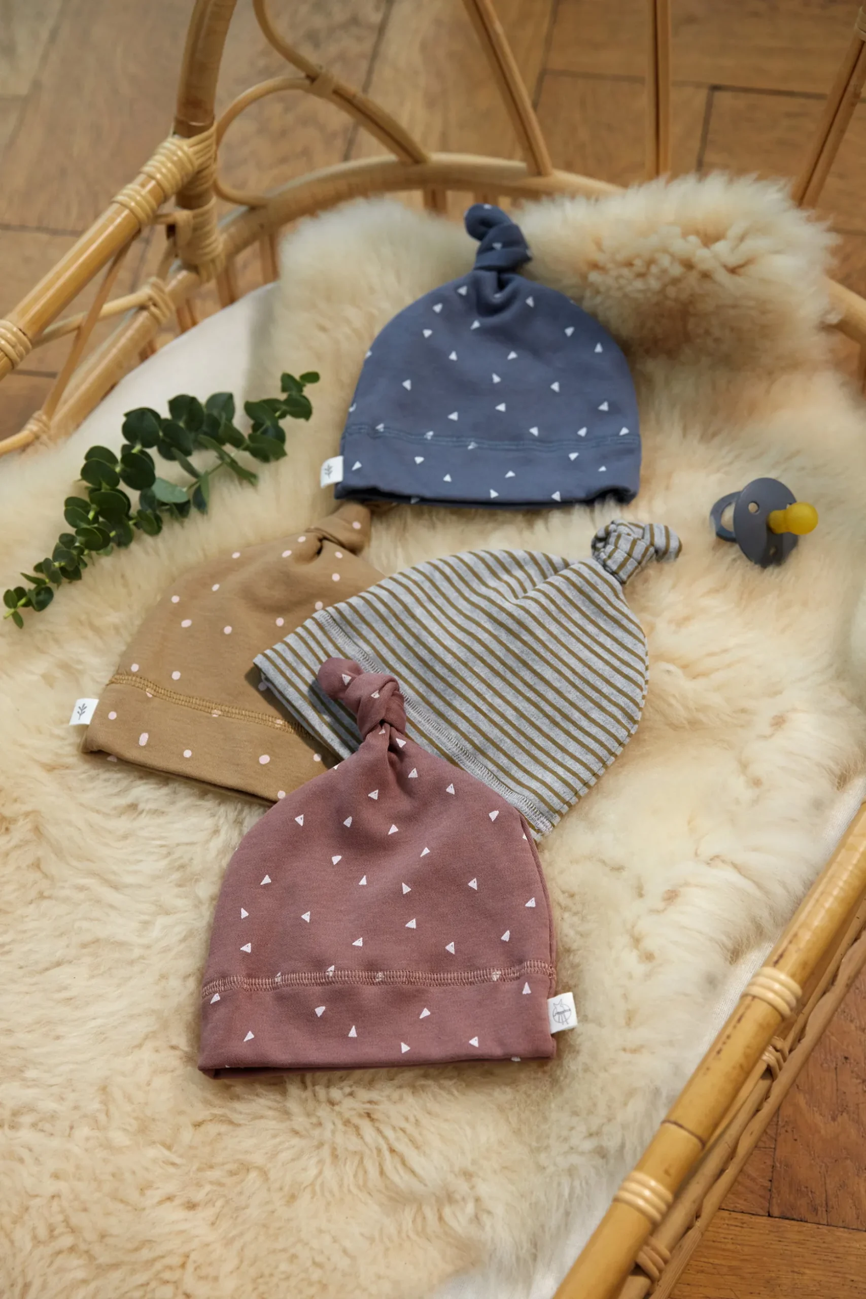 Babymütze - Bio Baumwolle, Streifen, Grau meliert