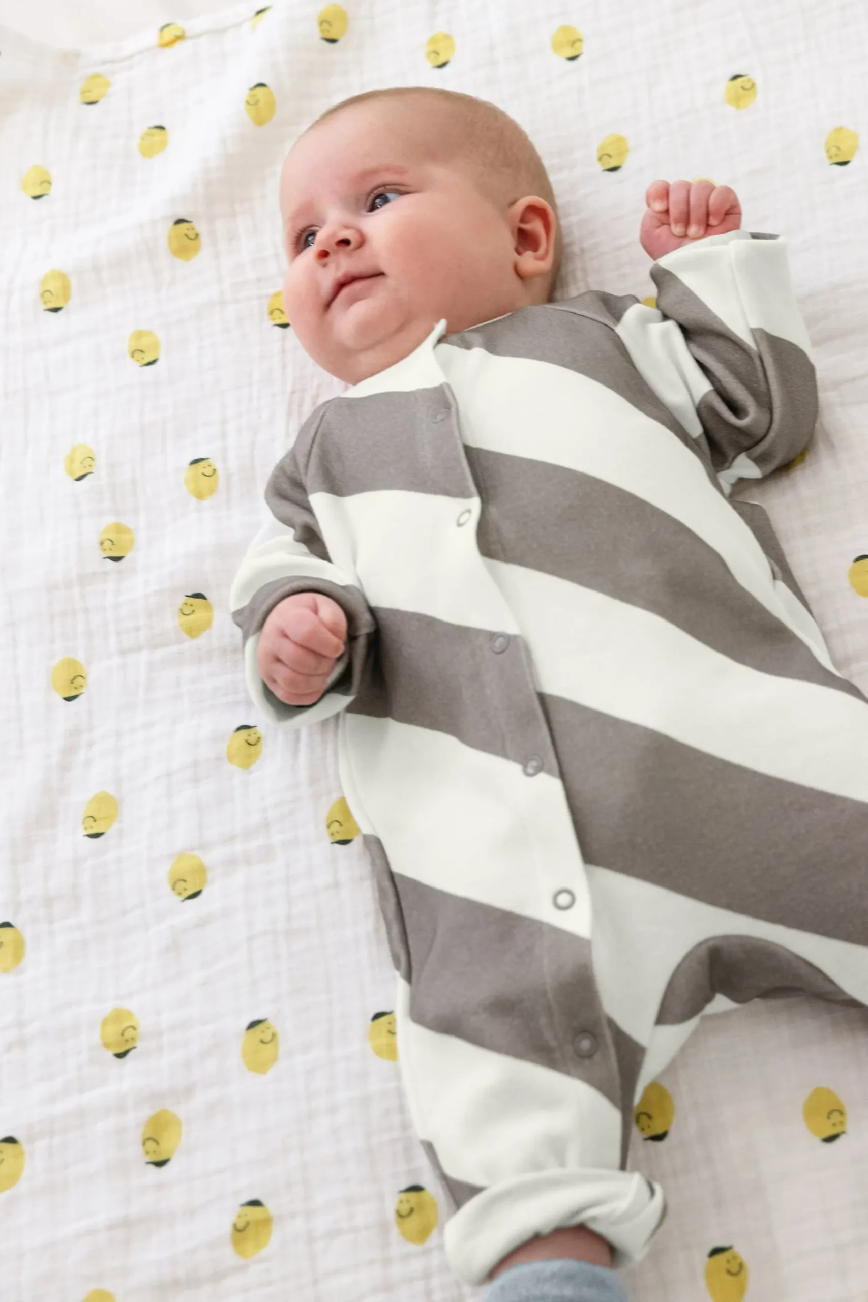 Baby Schlafoverall - Bio Baumwolle, Striped Nature Taupe