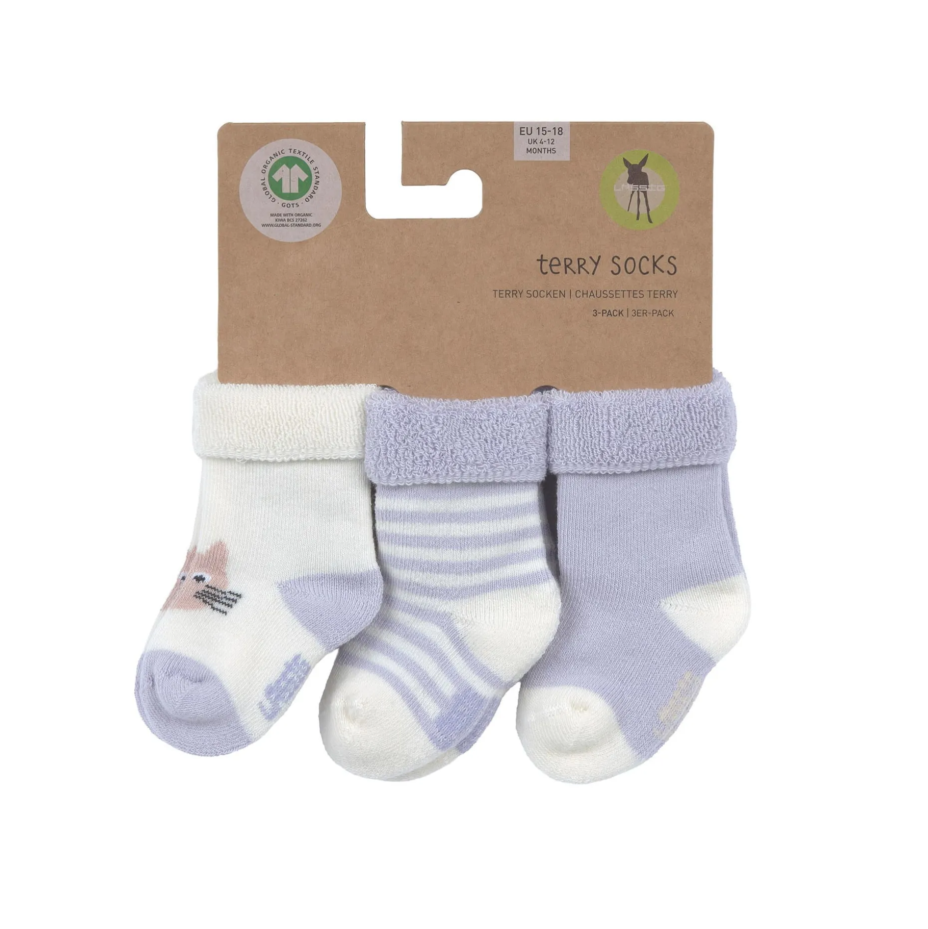 Baby Socken Frottee 3er Set - Bio Baumwolle, Katze