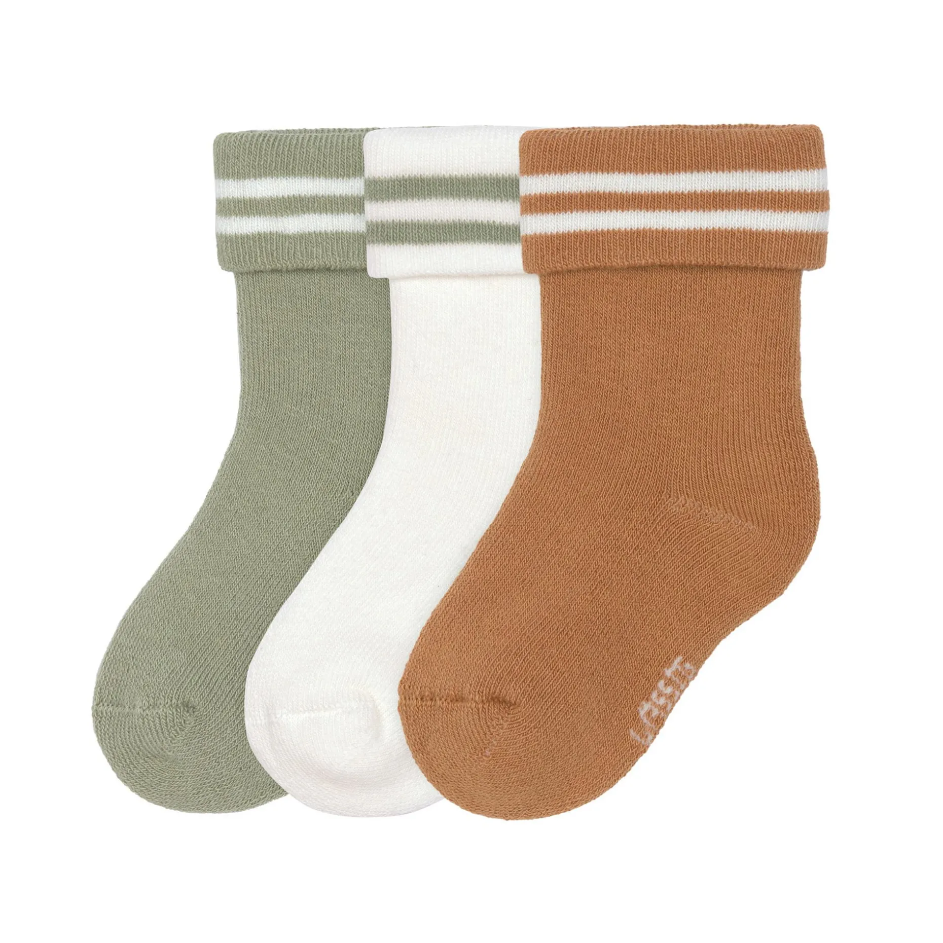 Baby Socken Frottee 3er Set - Little Gang, Gestreift Khaki Karamell