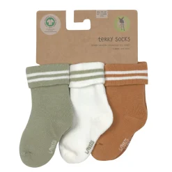 Baby Socken Frottee 3er Set - Little Gang, Gestreift Khaki Karamell
