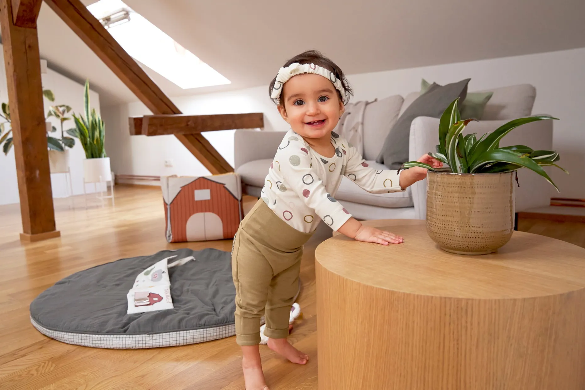 Baby Wickelbody kurzarm - Bio Baumwolle, Kreise, Beige