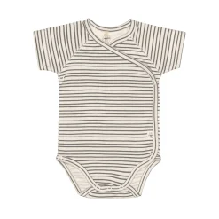 Baby Wickelbody kurzarm - Bio Baumwolle, Streifen, Grau