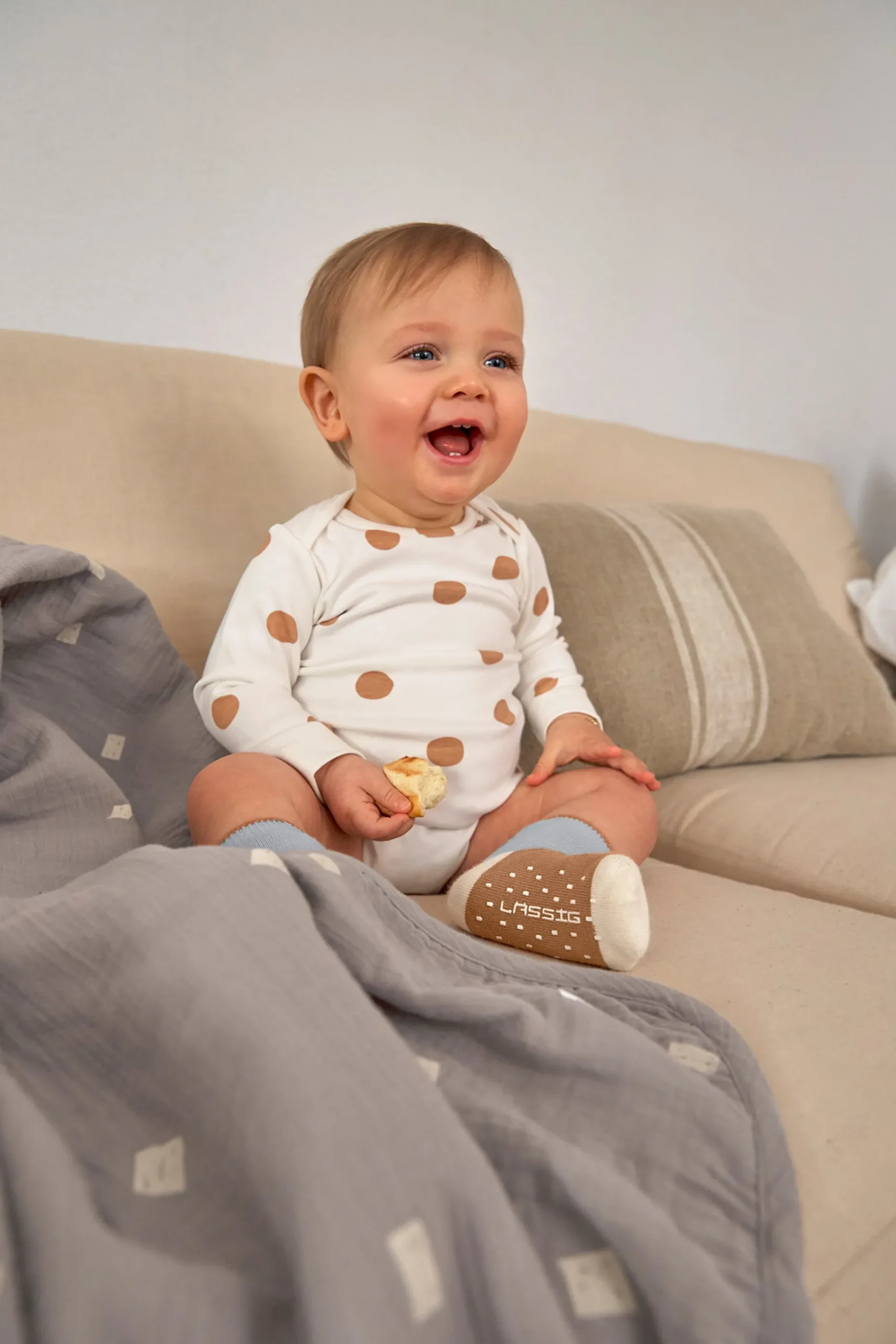 Baby Wickelbody kurzarm - Bio Baumwolle, Punkte, Weiß