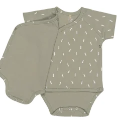 Baby Wickelbody kurzarm - Bio Baumwolle, Striche, Oliv
