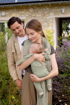 Baby Wickelbody kurzarm - Bio Baumwolle, Striche, Oliv