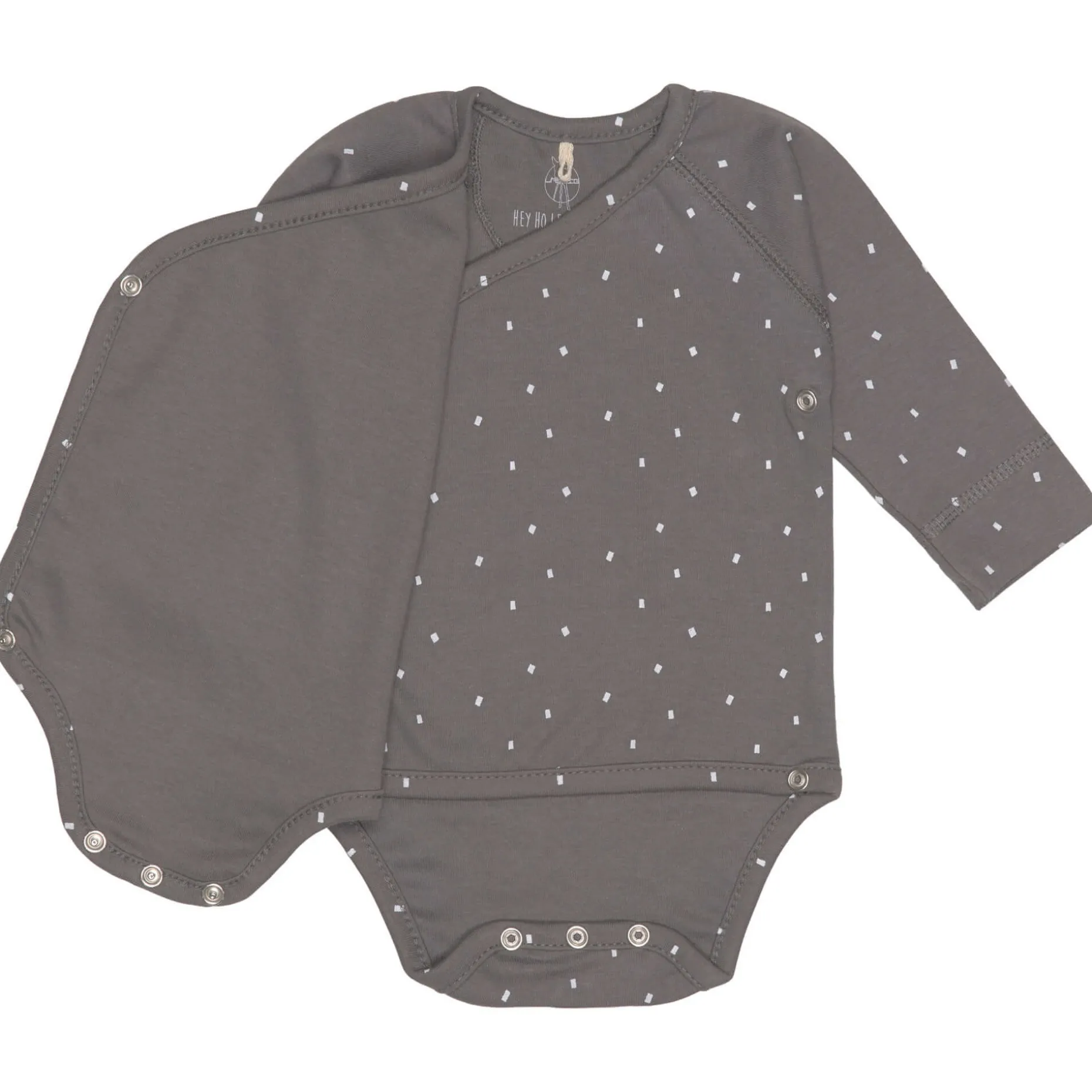 Baby Wickelbody langarm - Bio Baumwolle, Punkte, Anthrazit