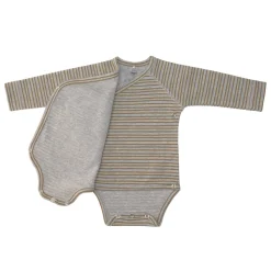 Baby Wickelbody langarm - Bio Baumwolle, Streifen, Grau meliert