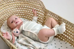 Baby Wickelbody langarm - Bio Baumwolle, Streifen, Granit Grün