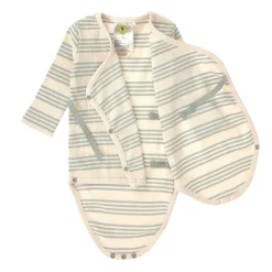 Baby Wickelbody langarm - Bio Baumwolle, Streifen, Granit Grün