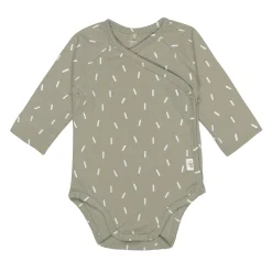 Baby Wickelbody langarm - Bio Baumwolle, Striche, Oliv