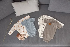 Baby Wickelbody langarm - Bio Baumwolle, Blocks, Hellblau