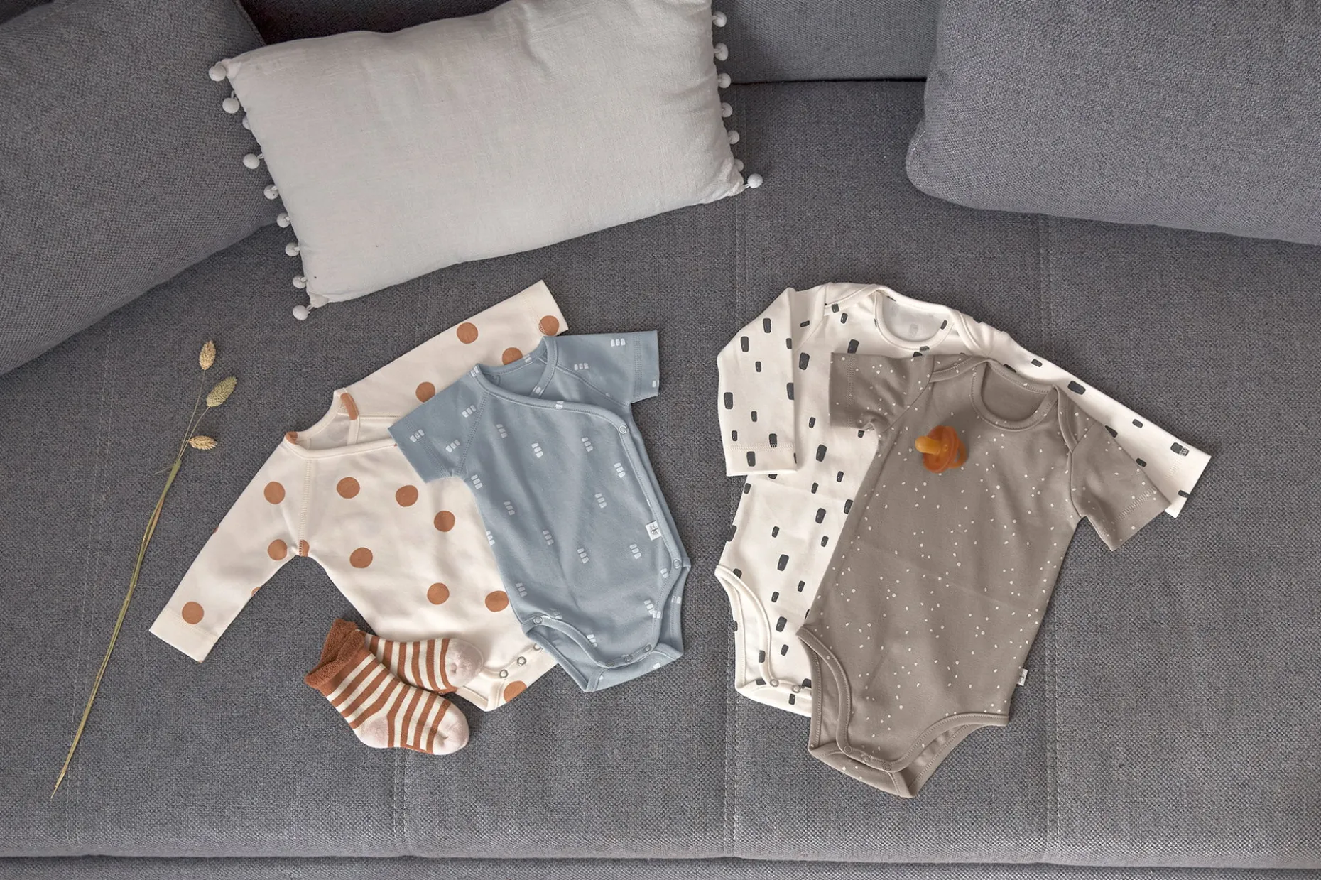 Baby Wickelbody langarm - Bio Baumwolle, Blocks, Hellblau
