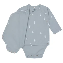 Baby Wickelbody langarm - Bio Baumwolle, Blocks, Hellblau