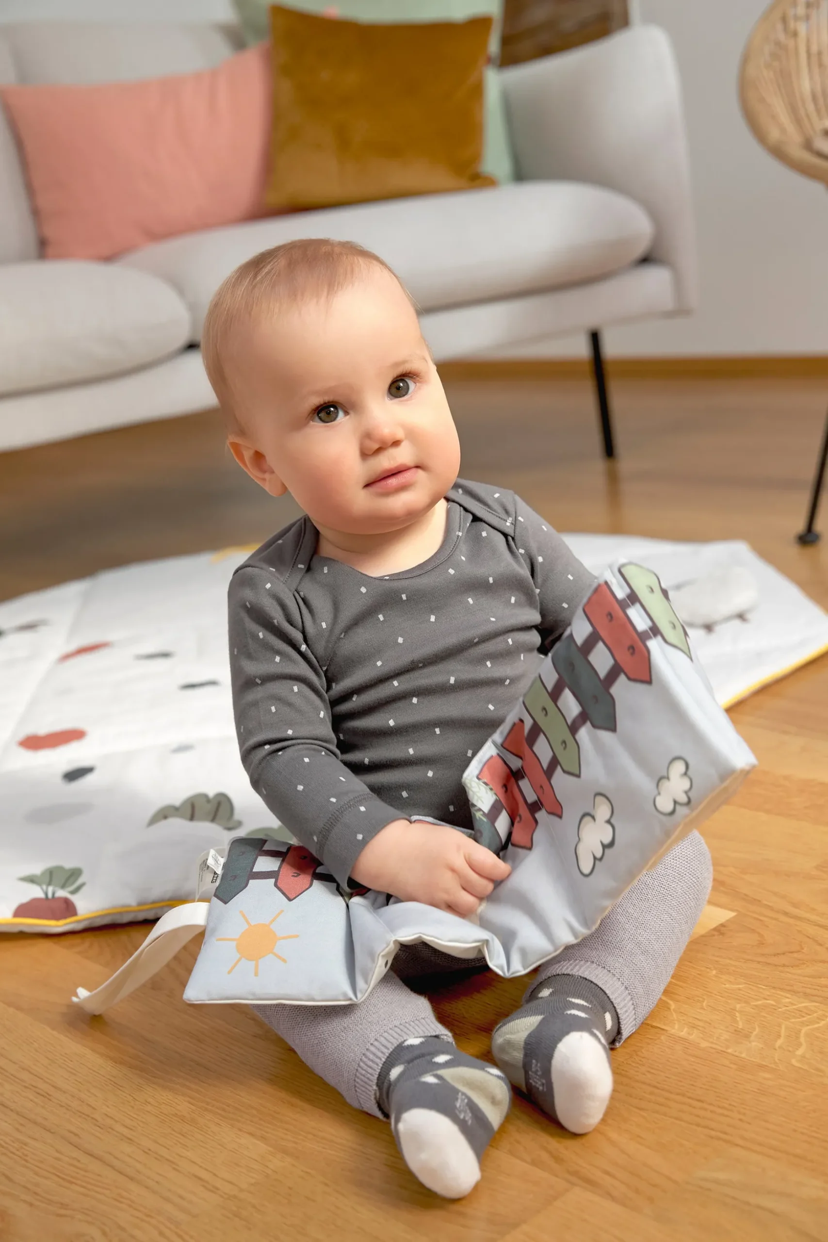 Baby Wickelshirt - Bio Baumwolle, Spots, Anthrazit
