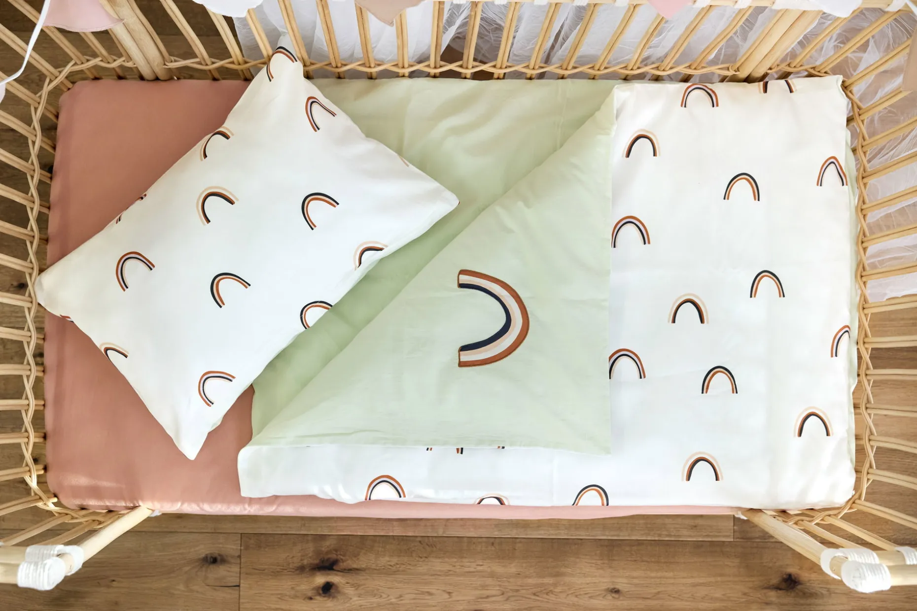 Bettwäsche Set Kinder - Bio Baumwolle, Regenbogen, Grün Milky