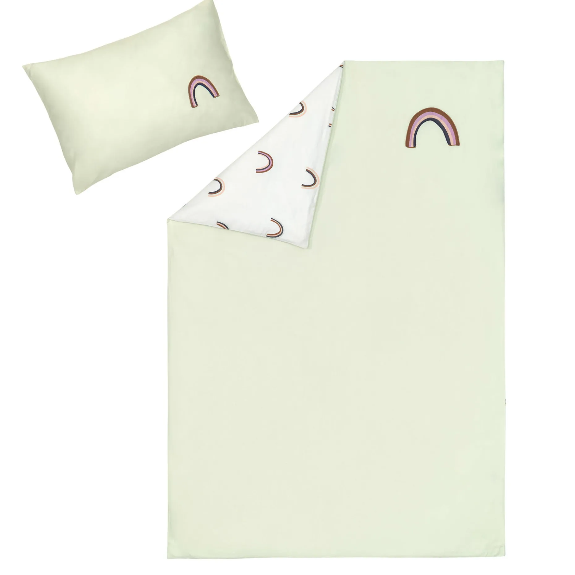 Bettwäsche Set Kinder - Bio Baumwolle, Regenbogen, Grün Milky