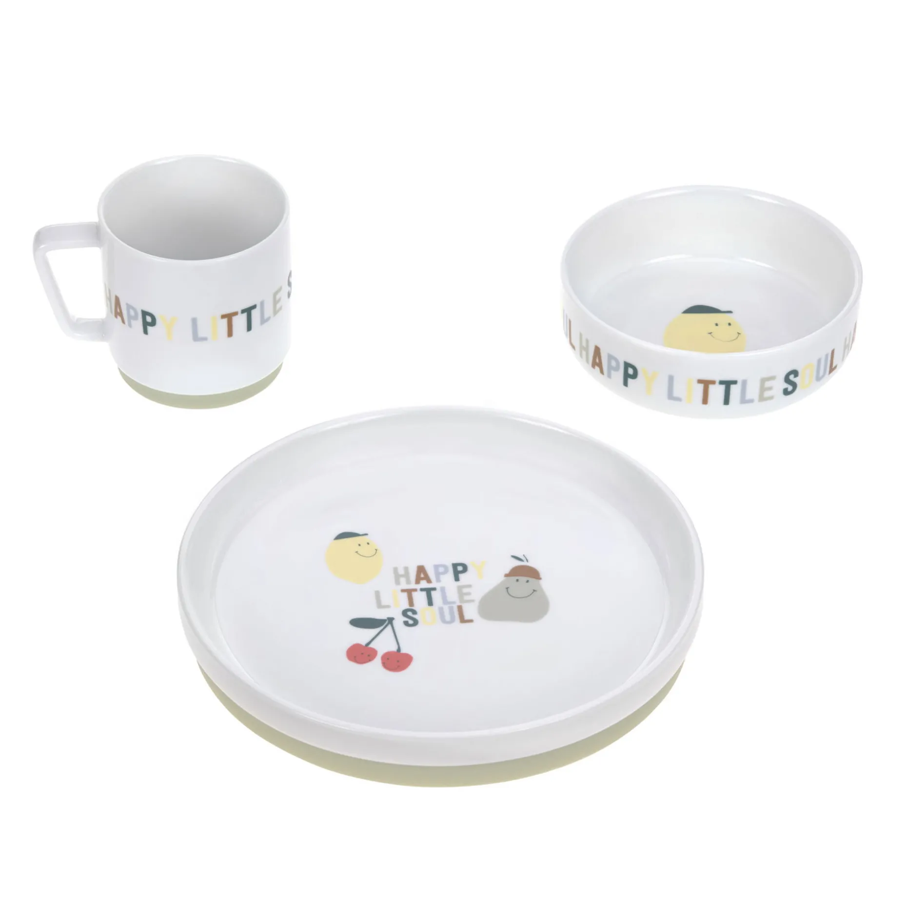 Kindergeschirr Set Porzellan - Happy Fruits, Zitrone Kirsche