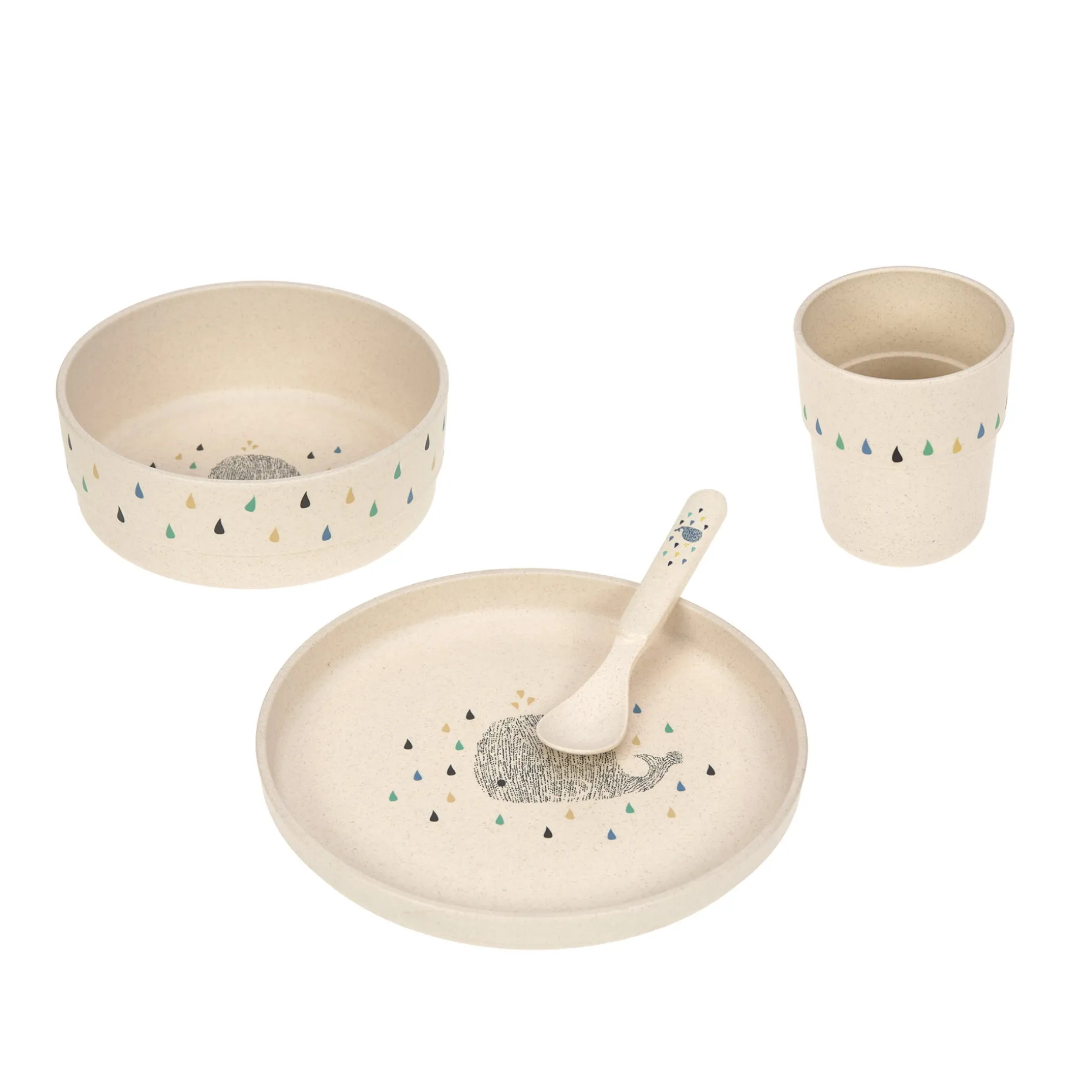 Kindergeschirr Set (Teller - Schüssel - Becher - Löffel) - Little Water, Wal