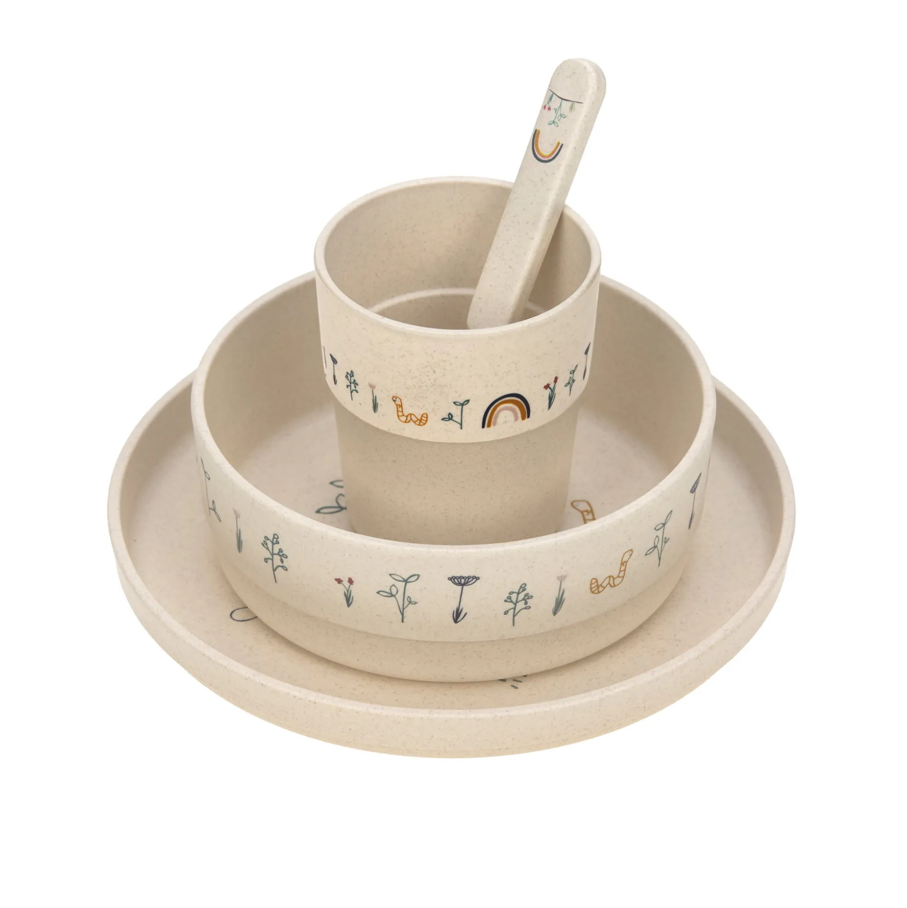 Kindergeschirr Set (Teller - Schüssel - Becher - Löffel) - Garden Explorer, Beige