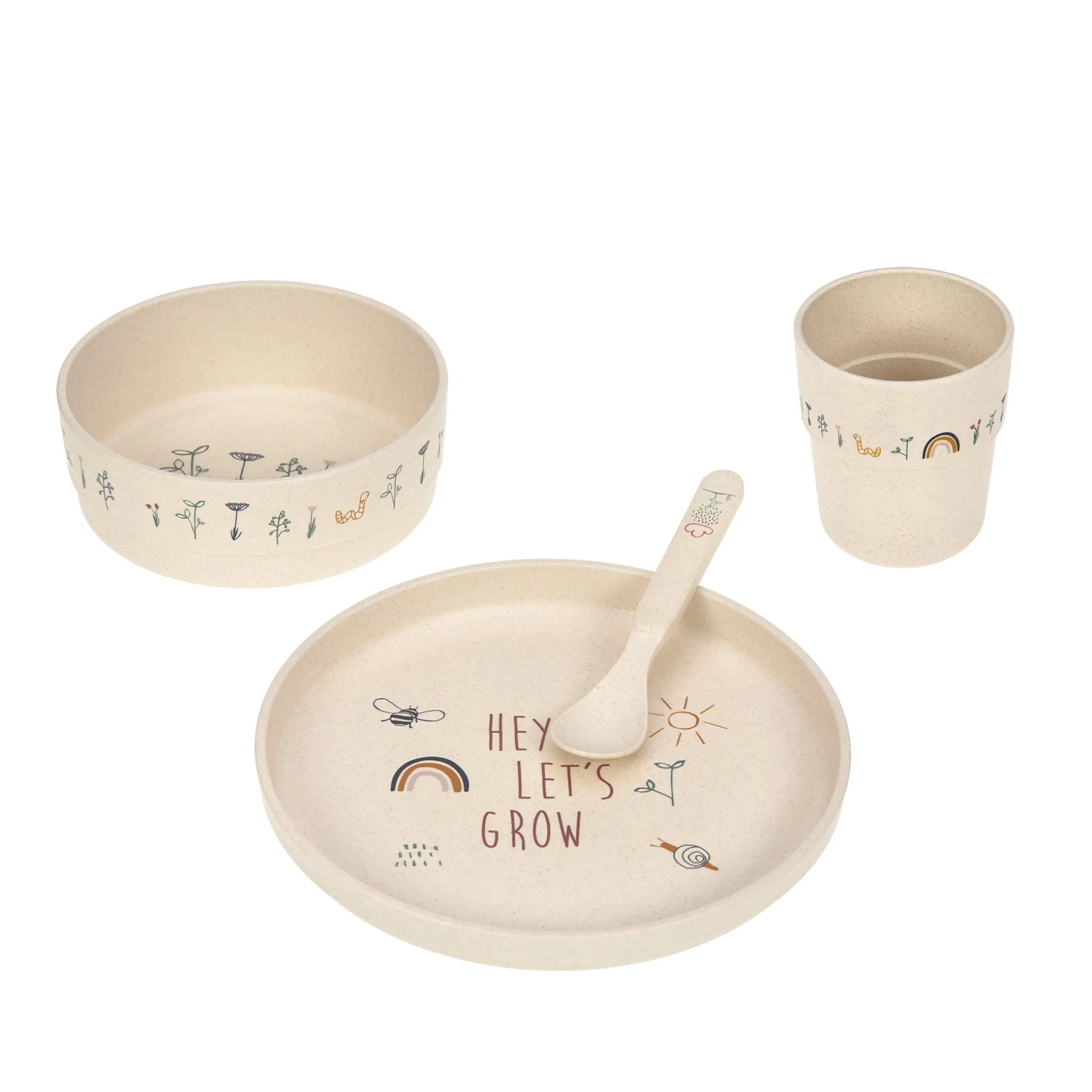 Kindergeschirr Set (Teller - Schüssel - Becher - Löffel) - Garden Explorer, Beige