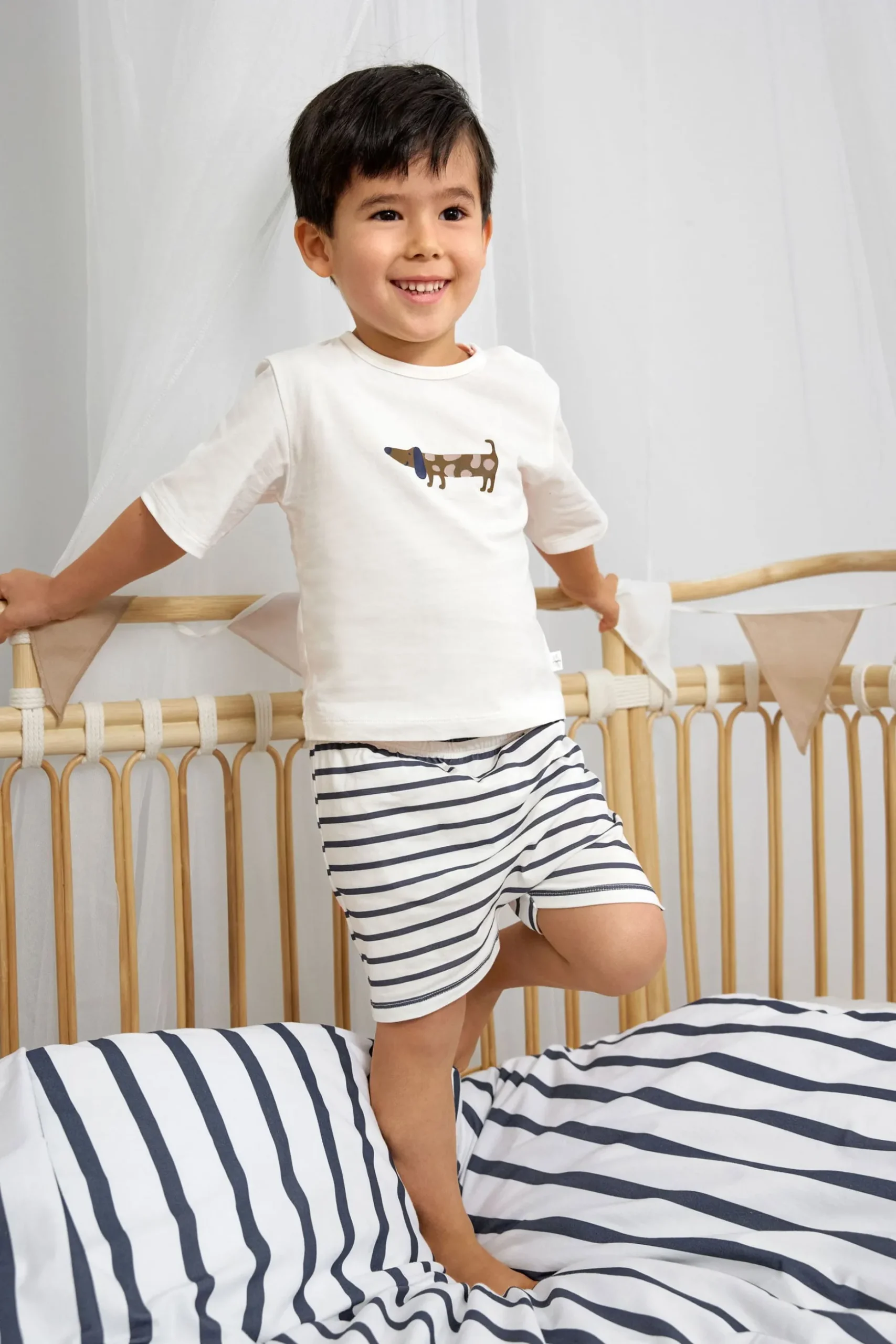 Kinder Pyjama Kurz - Bio Baumwolle, Hund Blau