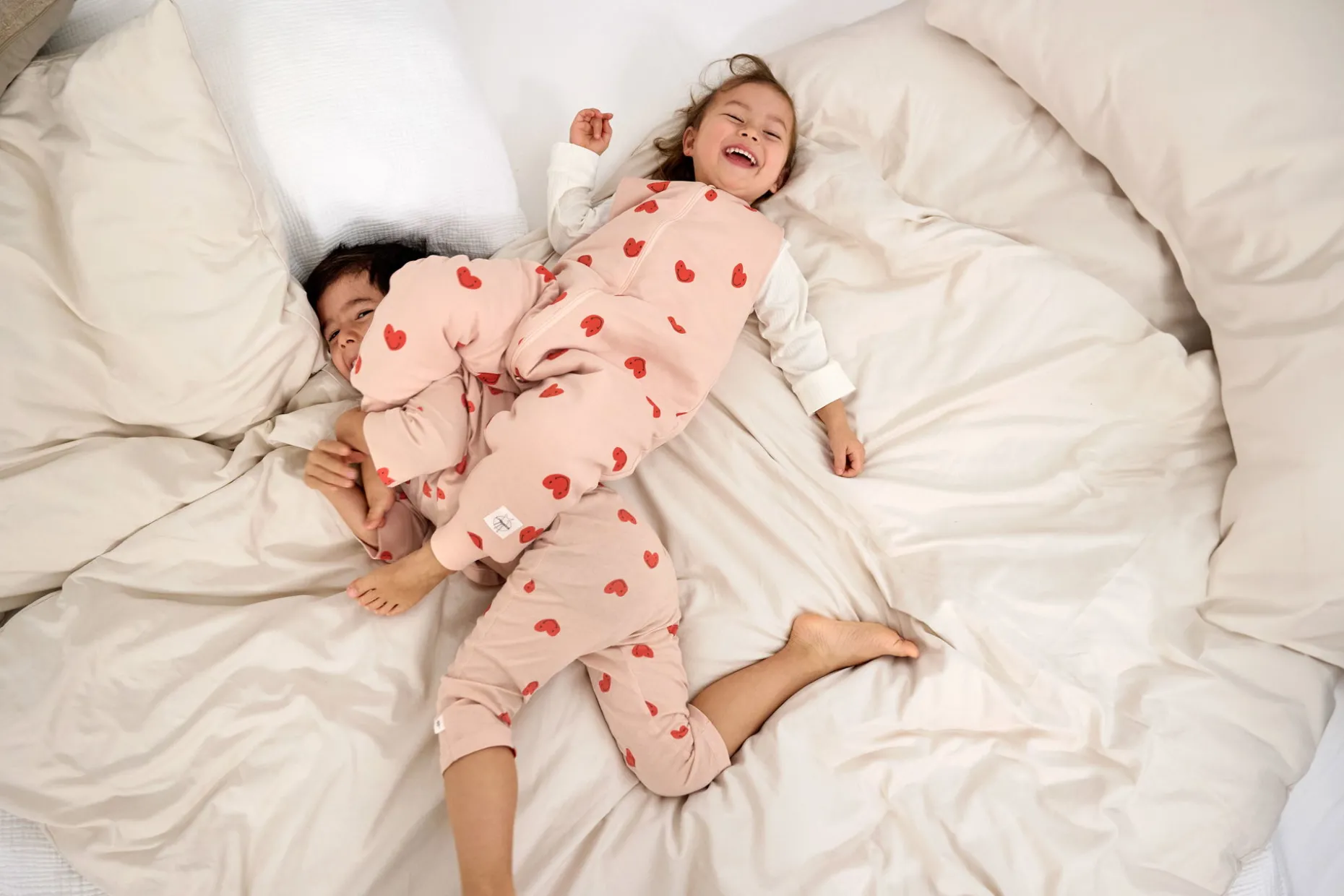 Kinder Pyjama Kurz - Bio Baumwolle, Herzen Rosa