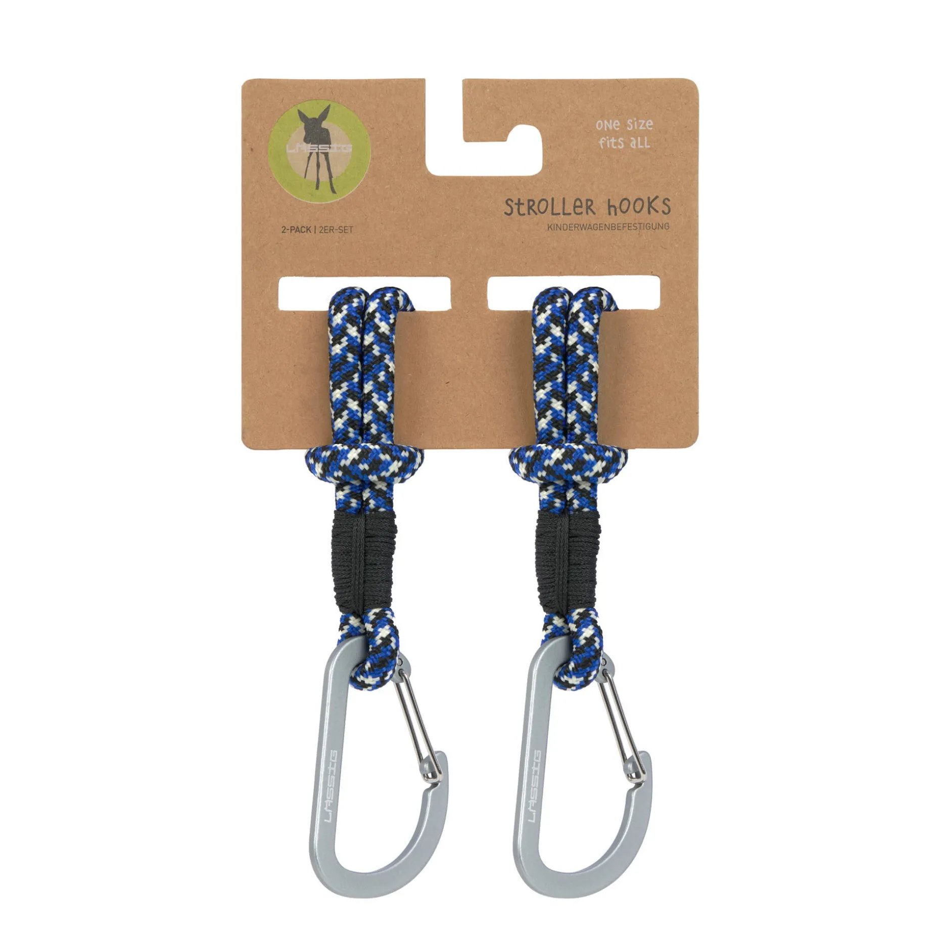 Kinderwagenhaken 2er Set - Karabiner, Schwarz Blau