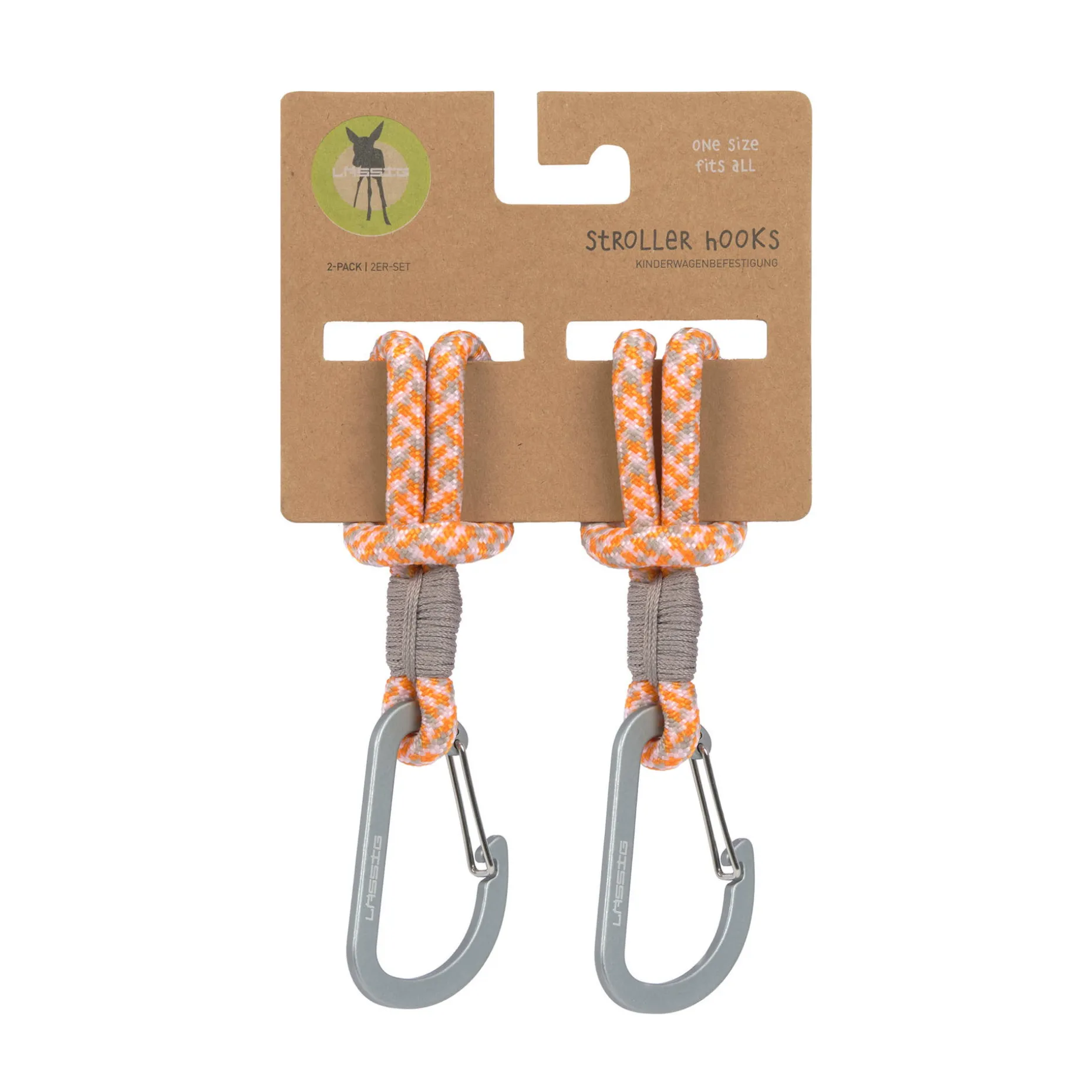 Kinderwagenhaken 2er Set - Karabiner, Beige Orange
