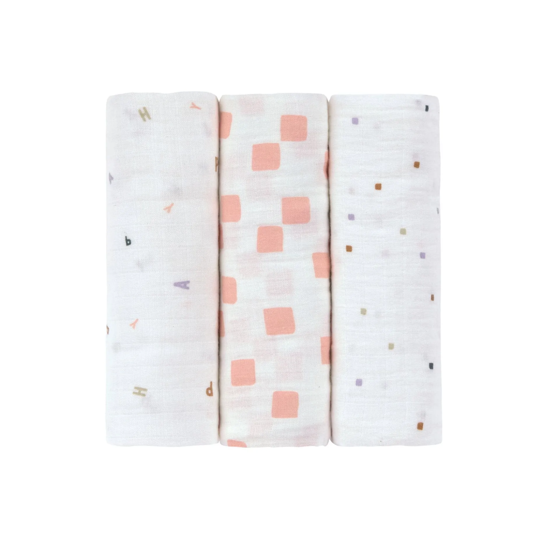 Mulltücher 3er Set 85 x 85 cm - Bio Baumwolle, Happy Fruits, Rosa