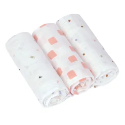 Mulltücher 3er Set 85 x 85 cm - Bio Baumwolle, Happy Fruits, Rosa