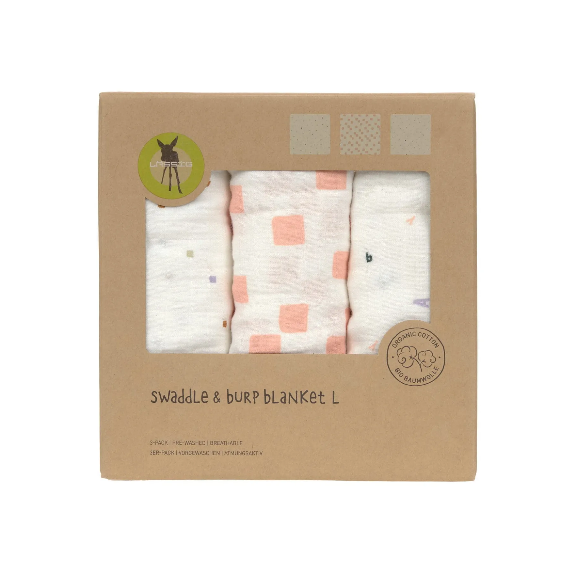 Mulltücher 3er Set 85 x 85 cm - Bio Baumwolle, Happy Fruits, Rosa