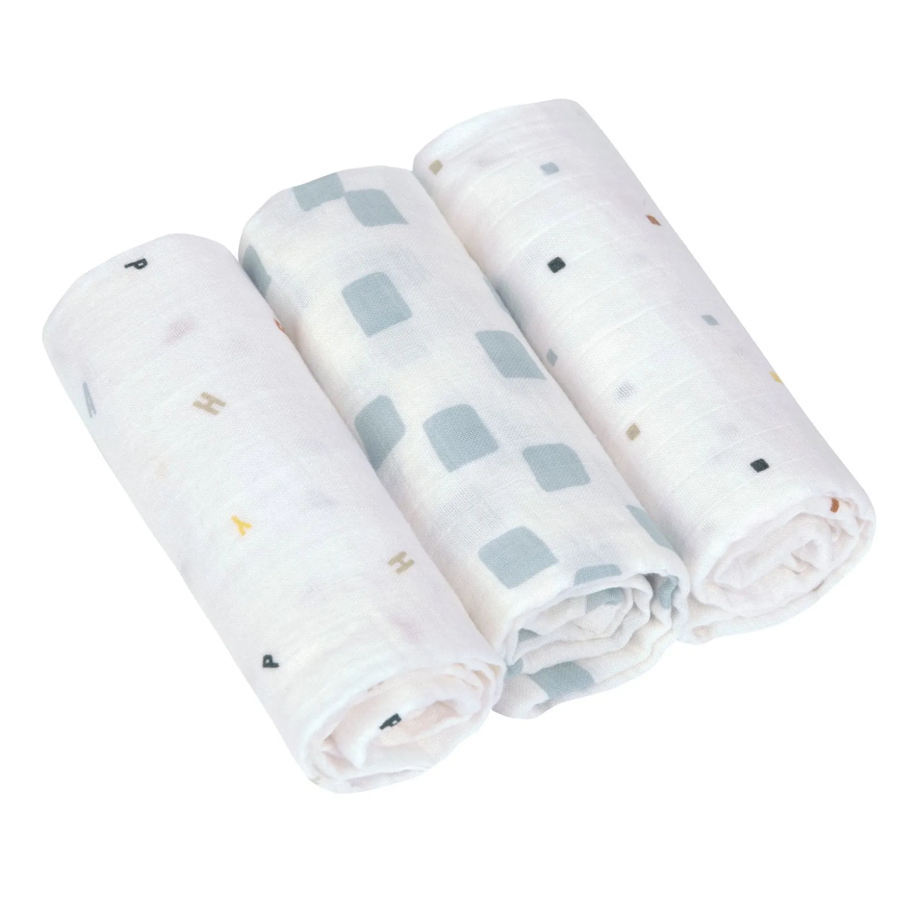 Mulltücher 3er Set 60 x 60 cm - Bio Baumwolle, Happy Fruits, Blau