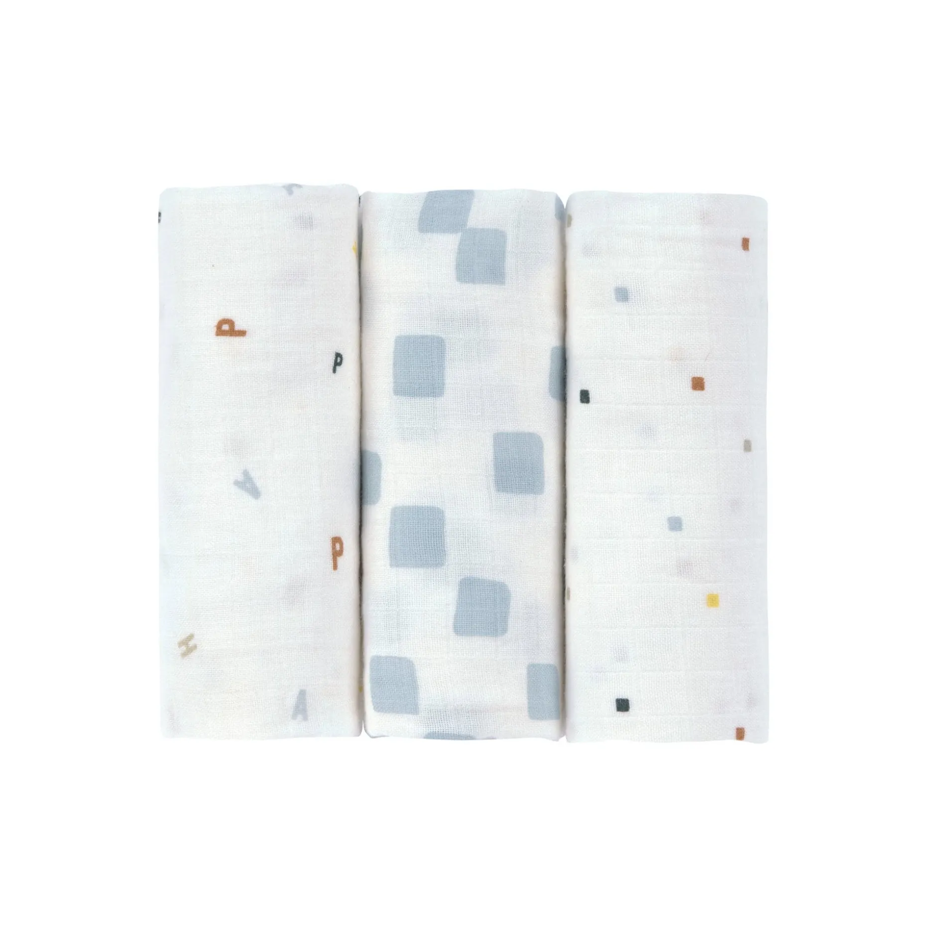 Mulltücher 3er Set 60 x 60 cm - Bio Baumwolle, Happy Fruits, Blau