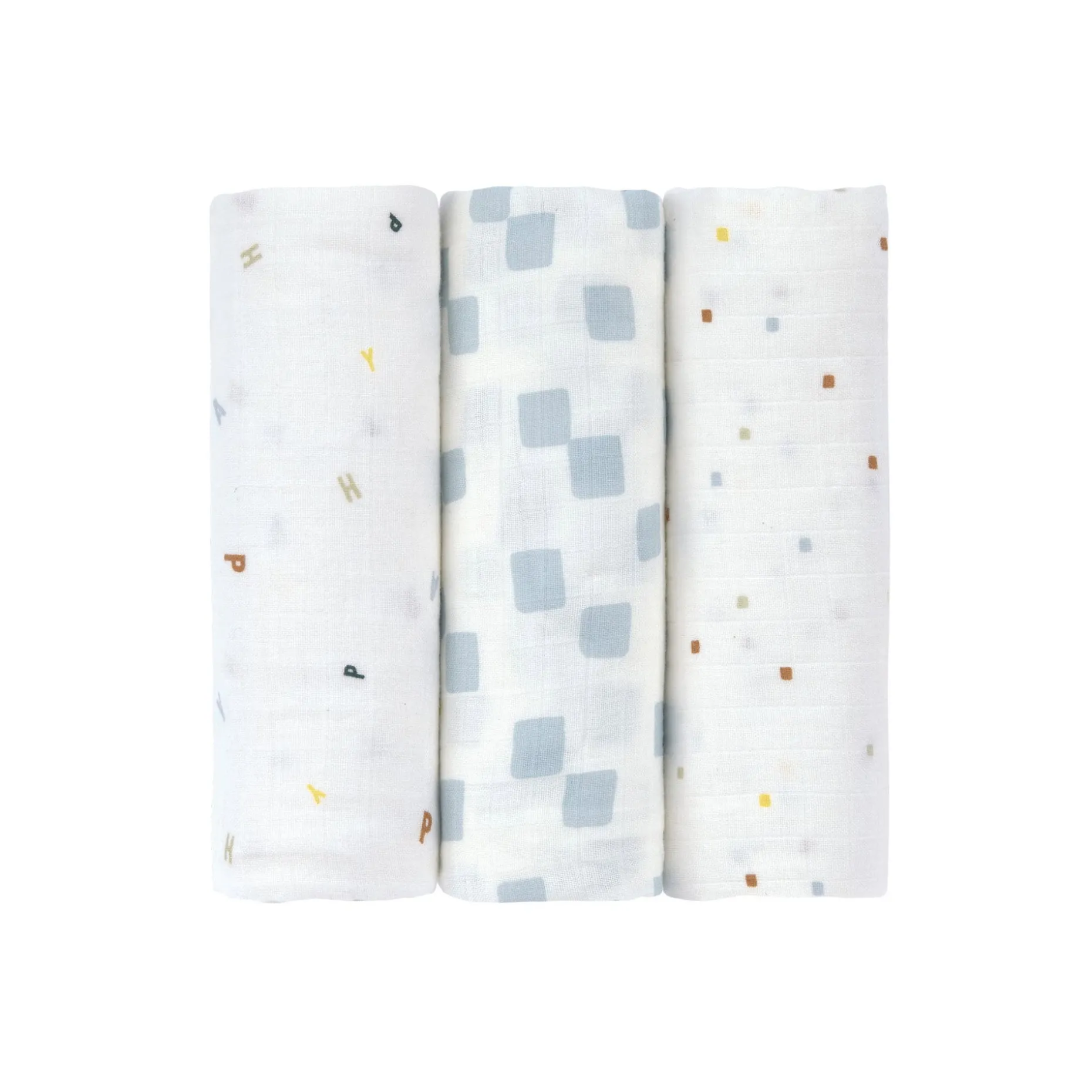 Mulltücher 3er Set 85 x 85 cm - Bio Baumwolle, Happy Fruits, Blau