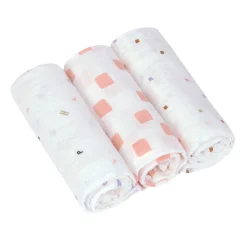 Mulltücher 3er Set 60 x 60 cm - Bio Baumwolle, Happy Fruits, Rosa