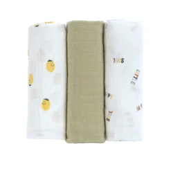 Mulltücher 3er Set 85 x 85 cm - Bio Baumwolle, Happy Fruits, Zitrone