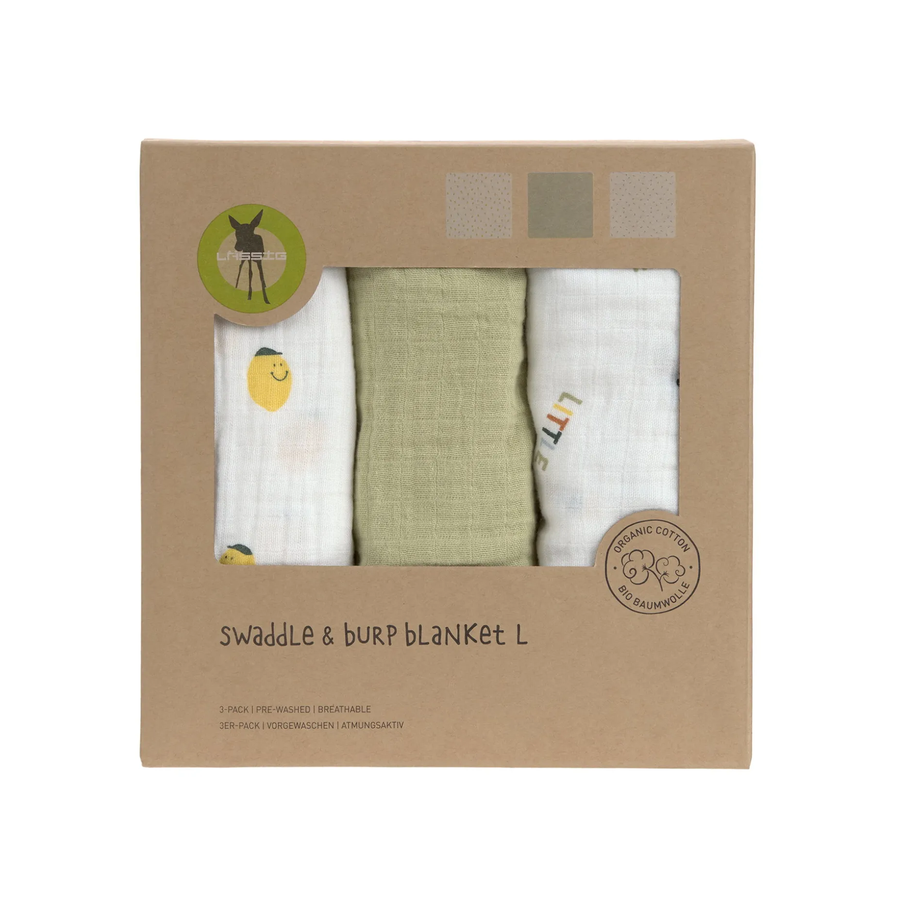 Mulltücher 3er Set 85 x 85 cm - Bio Baumwolle, Happy Fruits, Zitrone