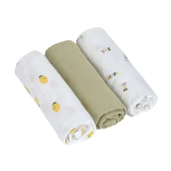 Mulltücher 3er Set 85 x 85 cm - Bio Baumwolle, Happy Fruits, Zitrone