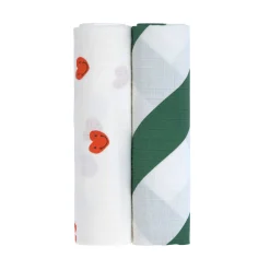 Mulltücher 2er Set 120 x 120 cm - Bio Baumwolle, Happy Rascals, Heart